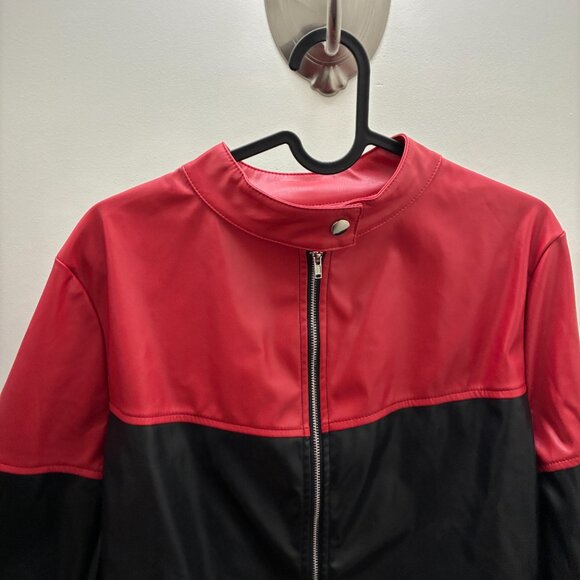 Red and Black Faux Leather Cropped Jacket - Picture 2 of 3